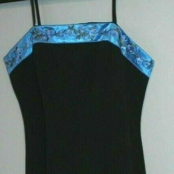 Papell Boutique Evening Dress Strapless Size Women's 2P Petite Black With Blue - Picture 3 of 7